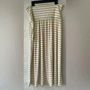 Simlu white/gold striped women’s maxi skirt with wide waistband and pocket; 3X